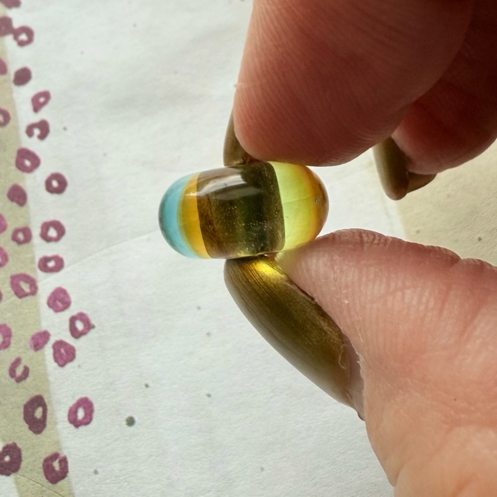Authentic Trollbeads – Retired Early Glass Bead – Subtle Amber/Olive Striping